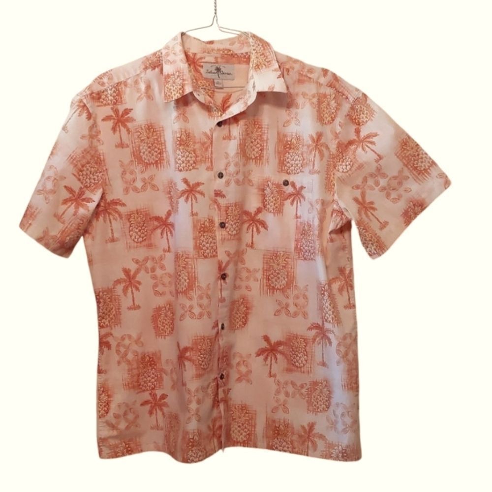 ISLAND SHORES Beach Resort Shirt Men Tropic Button Brown Tan Orange XL